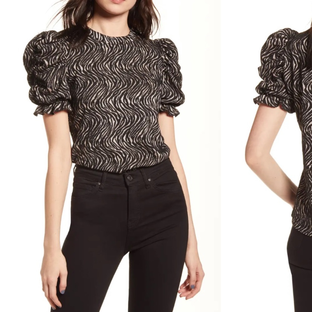 MOON RIVER Zebra Jacquard Knit Top